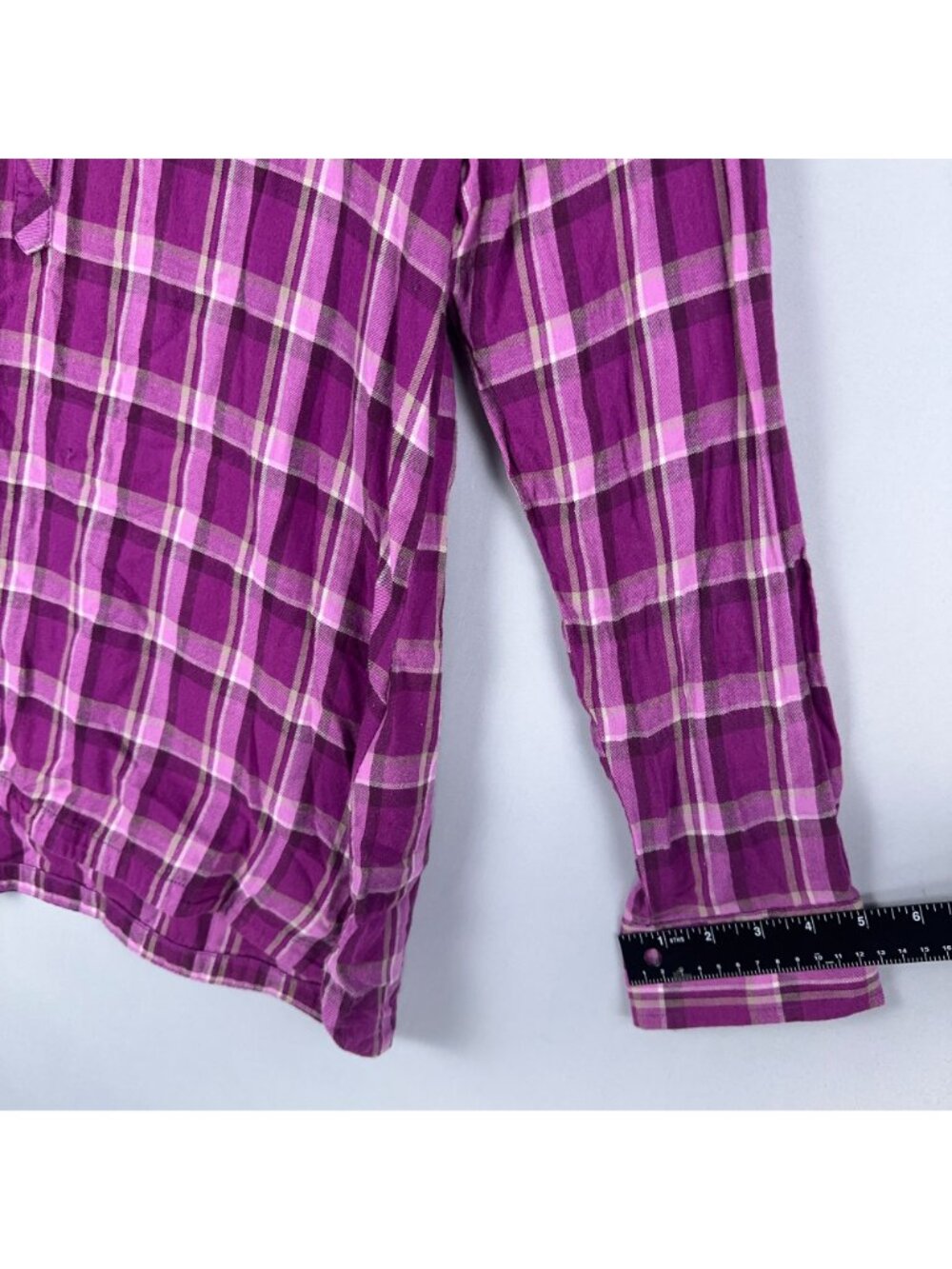Columbia Plaid Button-Down Shirt Size XL Purple 100% Cotton Long Sleeve Chest Po - Picture 10 of 11